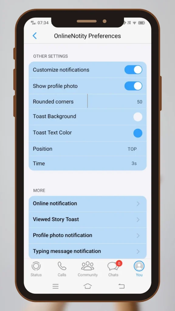 you will get a push notification who is online,who is typing a message for you,read you message,viewd story,change profile photo via fouad mods